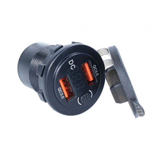 Большое фото товара - Доп. розетка 2 USB 3,0 син.подсветка с крышкой, DYB-005. Вариант №1